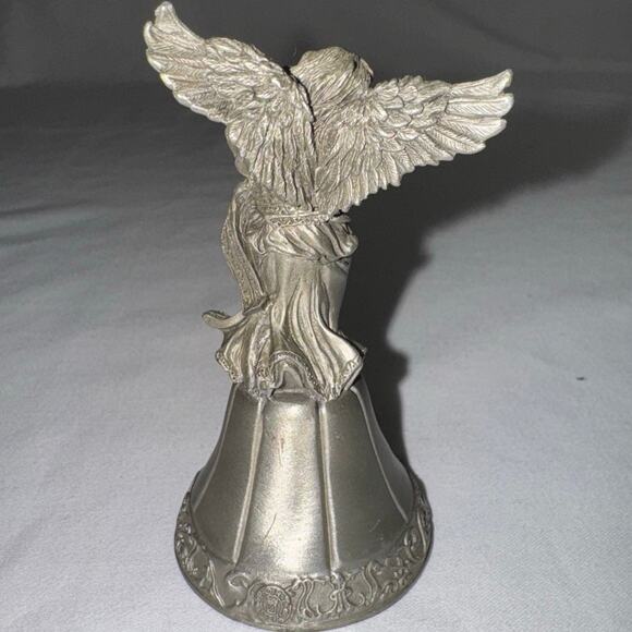 VTG Fort USA Bell w/Guardian Angel Playing Lyre Bell Solid Pewter 3 1/2" Tall - Picture 6 of 9